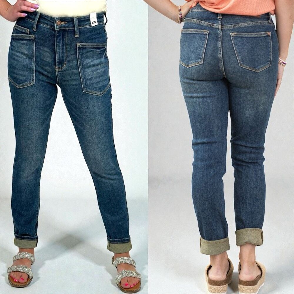 Judy Blue Dark Wash High Rise Patch Pocket Skinny Jeans Stretch Plus & Reg NWT - Picture 6 of 16